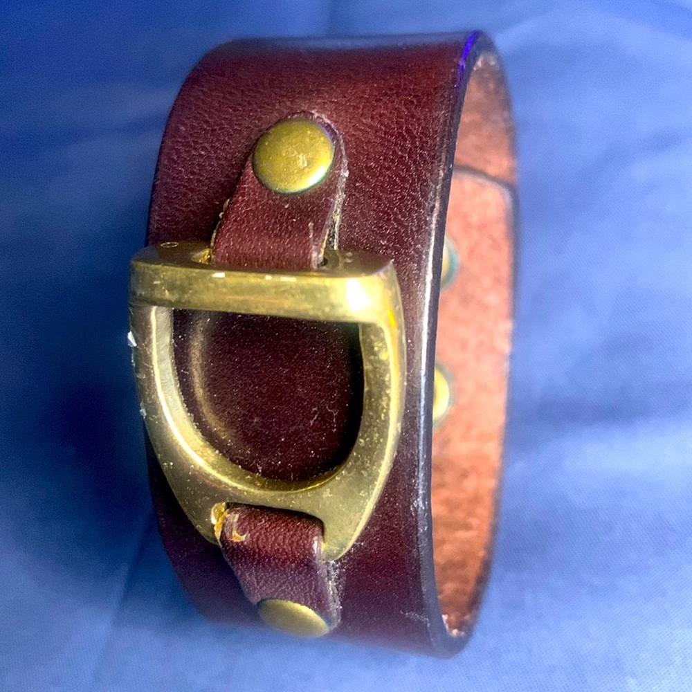 Mini Snaffle Leather Cuff Equestrian Button Bracelet